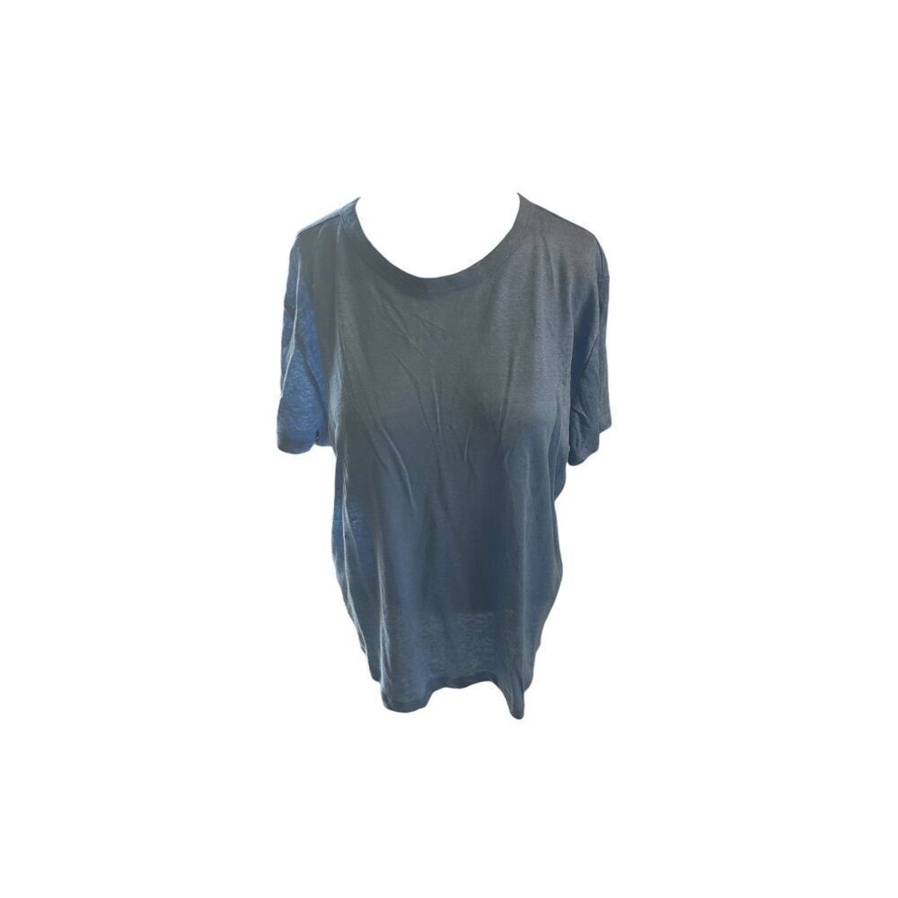 H&M Linen Top For Women Short Sleeves Sz S Crew Neck NWT Blue